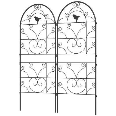 Komplet kovinskih opornikov za rastline z vzorcem ptice 50x120 cm črna