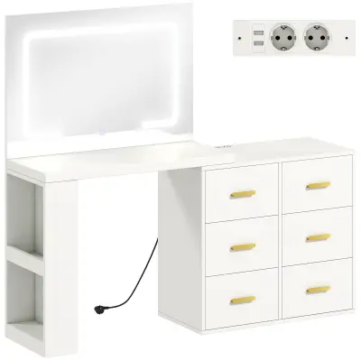 Toaletna mizica z nastavljivim LED ogledalom, 118x78x135 cm, bela