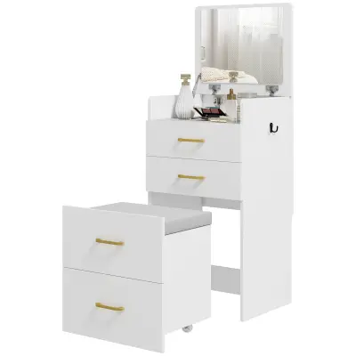 Komplet toaletne mize 3-v-1 z ogledalom in stolčkom 48x40x90 cm, bela