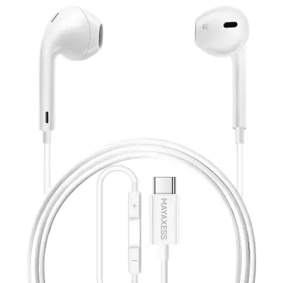Mayaxess, Žične USB-C slušalke za Galaxy S25 FE z vgrajenim mikrofonom, Bela