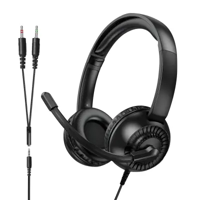 Hoko, Žične avdio slušalke Jack 3.5mm z mikrofonom za odpravljanje hrupa, vrtljivim, Črna