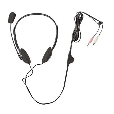 Nedis, PC slušalke na ušesne stereo dvojni Jack 3.5mm z zložljivim mikrofonom, Črna