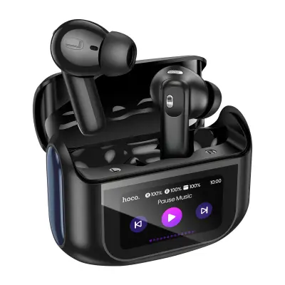 Hoko, Brezžične slušalke Bluetooth 5.4 ANC / ENC, polnilna torbica z LED zaslonom na dotik, Črna