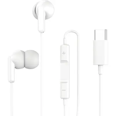 Grab 'N Go, Žične slušalke v ušesa USB-C z mikrofonom in daljinskim upravljalnikom, Bela