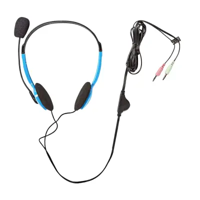 Nedis, PC slušalke na ušesne stereo dvojni Jack 3.5mm z zložljivim mikrofonom, Črna / Modra