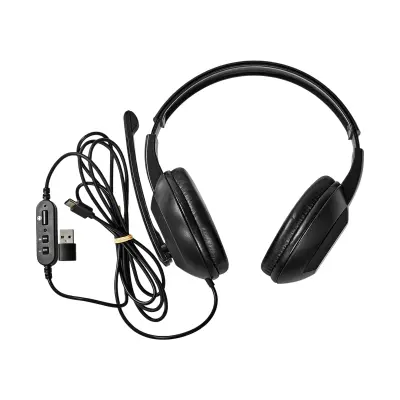 Nedis, PC slušalke čezušesne stereo USB-C z adapterjem USB-A in zložljivim mikrofonom, Črna