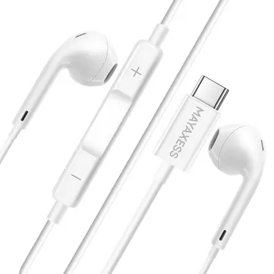 Mayaxess, Žične USB-C slušalke za Galaxy S25 Edge z vgrajenim mikrofonom, Bela