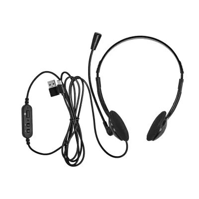 Nedis, PC slušalke na ušesne stereo USB-C z adapterjem USB-A in fleksibilnim mikrofonom, Črna