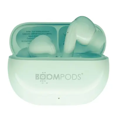 Boompods, TWS Bluetooth slušalke 5.3 Extra Bass, model EchoBuds, Mentol zelena