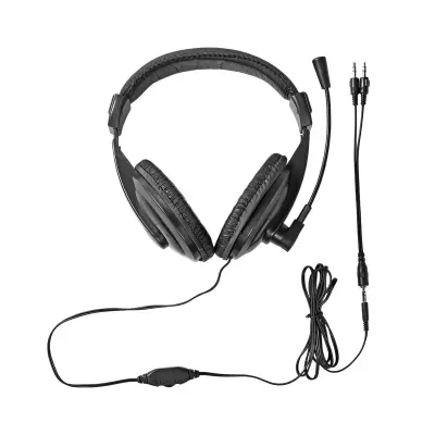 Nedis, PC slušalke čezušesne stereo dvojni Jack 3.5mm z zložljivim mikrofonom, Črna