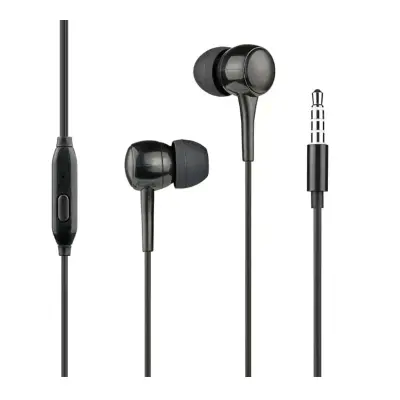 WOW, Žične slušalke za ušesa 1,2 m Jack 3,5 mm z mikrofonom, Črna