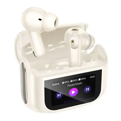 Hoko, Brezžične slušalke Bluetooth 5.4 ANC / ENC, polnilna torbica z LED zaslonom na dotik, Bela