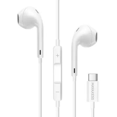 Mayaxess, Žične slušalke USB C z integriranim gumbom za upravljanje, Bela