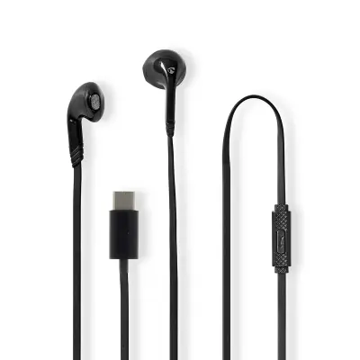 Nedis, Žične slušalke USB-C z mikrofonom in nadzorom glasnosti 1,2 m, Črna