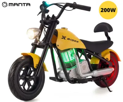 MANTA XRIDER CRUISER 12 PRO otroški električni motor, 12" gume, 200W motor, 15km doseg, 144Wh 36V 4Ah baterija, izpušna cev, bobnasta zavora