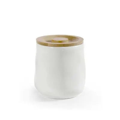 Doza z lesenim pokrovom 9xh10CM / keramika, les