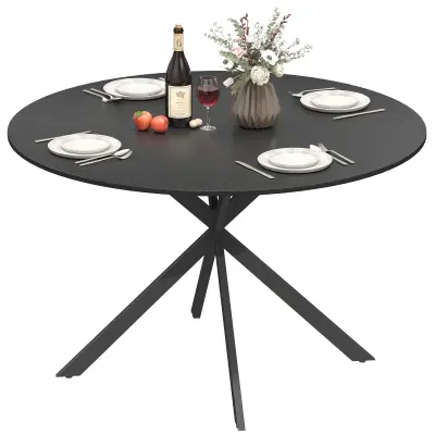 HOMCOM jedilna miza  iverna plošča, jeklo  120D x 120Š x 75V cm  črna