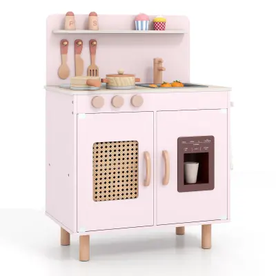Lesena otroška kuhinja z omarico Pink play kitchen