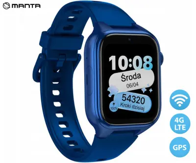 MANTA STELIO JUNIOR 4G SWJ101-NB otroška pametna ura, 4G LTE, 1.75" IPS zaslon Gorilla Glass, GPS+WIFI+LBS lociranje, video klici, SOS gumb