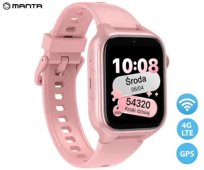 MANTA STELIO JUNIOR 4G SWJ101-PK otroška pametna ura, 4G LTE, 1.75" IPS zaslon Gorilla Glass, GPS+WIFI+LBS lociranje, video klici, SOS gumb