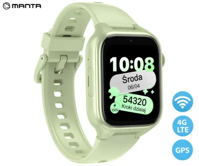 MANTA STELIO JUNIOR 4G SWJ101-PCH otroška pametna ura, 4G LTE, 1.75" IPS zaslon Gorilla Glass, GPS+WIFI+LBS lociranje, video klici, SOS gumb