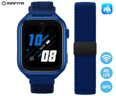 MANTA STELIO JUNIOR PRO AI 4G SWJ102-NB otroška pametna ura, 4G LTE, OpenAI, 1.78" AMOLED zaslon Gorilla Glass, GPS+WIFI+LBS lociranje, video klici