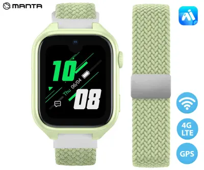 MANTA STELIO JUNIOR PRO AI 4G SWJ102-PCH otroška pametna ura, 4G LTE, OpenAI, 1.78" AMOLED zaslon Gorilla Glass, GPS+WIFI+LBS lociranje, video klici