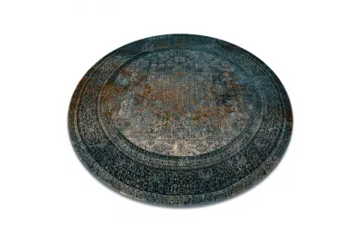 Preproga volna OMEGA MAMLUK krog - Rozeta vintage temno modra cercle 135 cm
