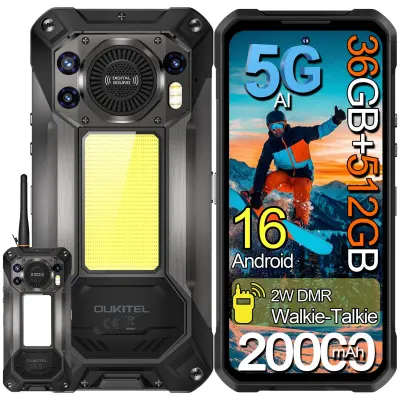 Pametni telefon 5G OUKITEL WP61 Plus Walkie Talkie 36/512GB 20000mAh Dimensity 7025, Android 16, 6.8" - črna