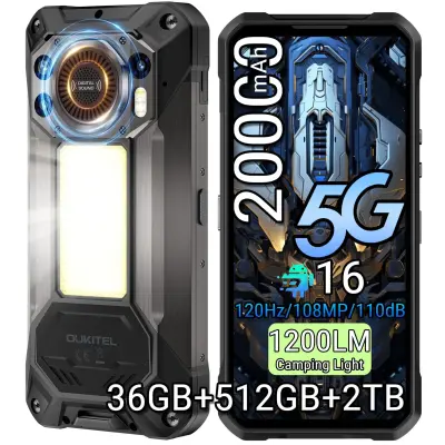 Pametni telefon 5G OUKITEL WP61 36/512GB 20000mAh Dimensity 7025, črna pametni robustni telefon Android 16, 6.78"