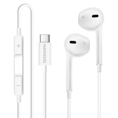 Mayaxess, Žične USB-C slušalke za Google Pixel 10 Pro XL z vgrajenim mikrofonom, Bela