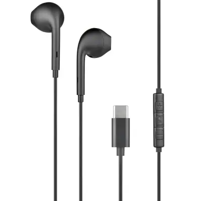 BigBen, Lahke in kompaktne slušalke USB-C z mikrofonom in 3 gumbi, Črna