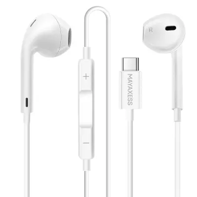 Mayaxess, Žične USB-C slušalke z vgrajenim mikrofonom za Samsung Galaxy S25 / S25 Ultra / S25 Plus / S25 SE / S25 Edge, Bela