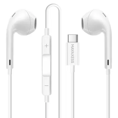 Mayaxess, Žične USB-C slušalke za Google Pixel 10 Pro z vgrajenim mikrofonom, Bela