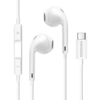 Mayaxess, Žične USB-C slušalke za iPhone 17 Air z vgrajenim mikrofonom, Bela