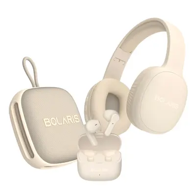 Bolaris, Stereo slušalke Malaga 3 v 1 / zvočnik Bluetooth / slušalke Valencia Audio Pack, Bež