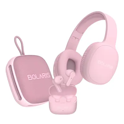 Bolaris, Stereo slušalke Malaga 3 v 1 / zvočnik Bluetooth / slušalke Valencia Audio Pack, Roza