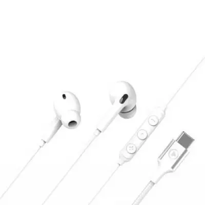 FORCE PLAY, Ušesne slušalke USB C z daljinskim upravljalnikom in mikrofonom, Bela