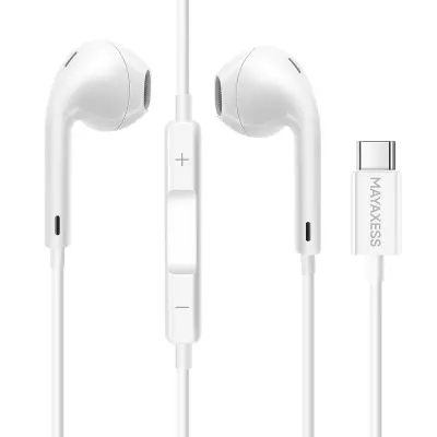 Mayaxess, Žične USB-C slušalke z vgrajenim mikrofonom za Google Pixel 10 / 10 Pro / 10 Pro XL / 10 Pro Fold, Bela