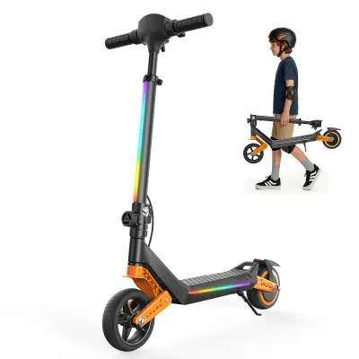 iScooter K6 otroški električni skuter, LED zaslon, nastavljiva višina, Bluetooth zvočnik, zložljiv in lahek, oranžen