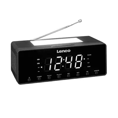 Lenco, Radio-budilka dvojna budilka LED nočna lučka in teleskopska antena, Črna