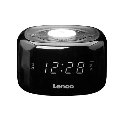 Lenco, FM budilka CR-12BK LED 0.6" z nočno lučko in dvojni alarm, Črna