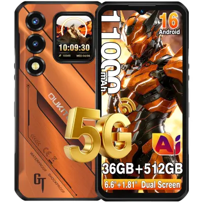 OUKITEL WP66 36/512GB 5G AI Oranžna Pametni telefon Android 16 11000mAh/33W 6,58+1.81-Palčni Dvojni zaslon Dual SIM NFC GPS