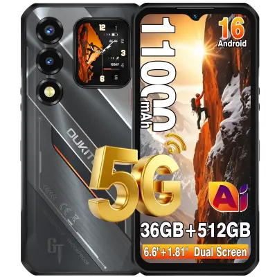 OUKITEL WP66 36/512GB 5G AI črn Pametni telefon Android 16 11000mAh/33W 6,58+1.81-Palčni Dvojni zaslon Dual SIM NFC GPS