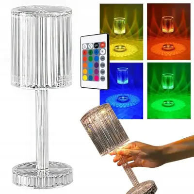 LED RGB aku. namizna kristalna svetilka USB daljinec