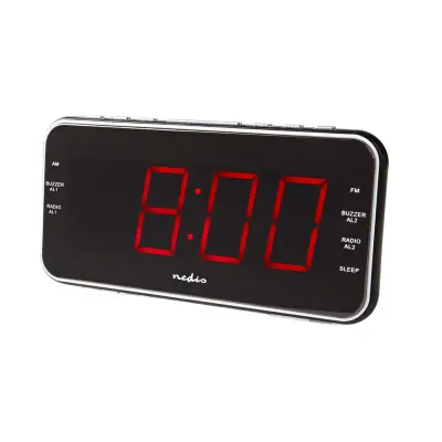 Nedis, Digitalna LED AM/FM budilka z USB-A priključkom in projekcijo časa, Črna