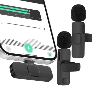 Brezžična mikro kravata s sprejemnikom USB C za pametni telefon, Črna