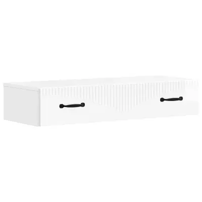 vidaXL Stenska stranska miza Bela visok sijaj 87,5 x 34,5 x 17 cm