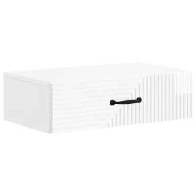 vidaXL Stenska stranska miza Bela visok sijaj 59 x 34,5 x 17 cm