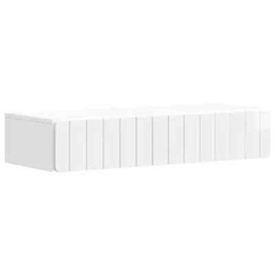vidaXL Stenska stranska miza Bela visok sijaj 87,5 x 34,5 x 17 cm